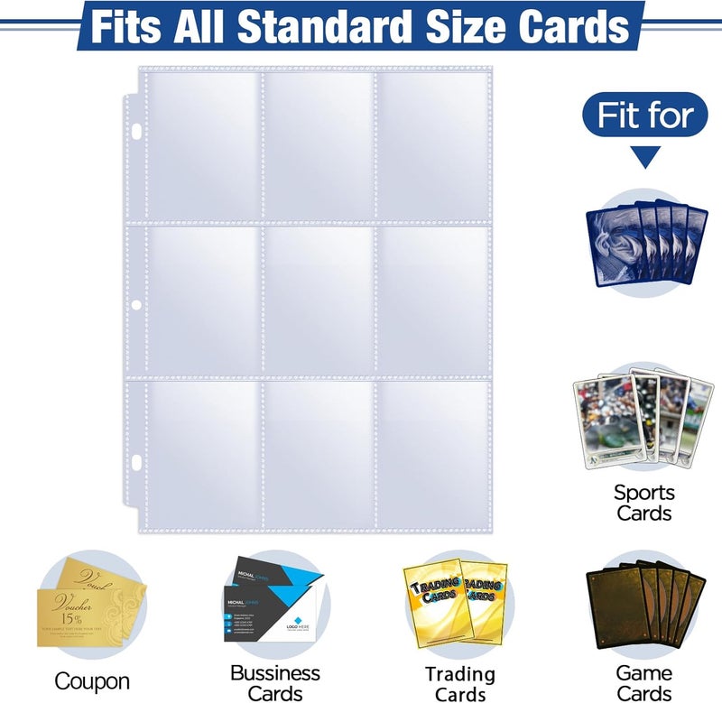 Fabmaker 648 Pockets Double Side Trading Card Sleeves, 9 Pocket Card Sleeves Binder Sheets for 3 Ring Binder, Long-Lasting Trading Cards Binder Sleeves Compatible with MTG, Baseball, Game - Image 2